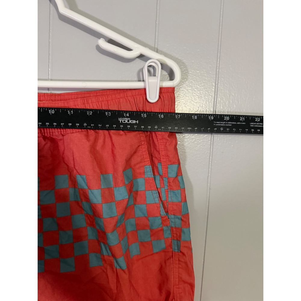 C/Y/A Swim Trunks Mens Large Red Teal Blue Checkered Board Shorts Drawstring - Picture 4 of 7